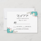 エレガントなウェディングフローラブルー白い花 出欠カード (正面)