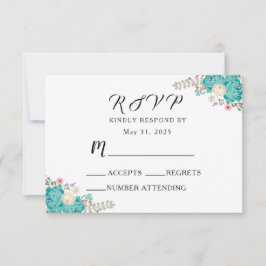 エレガントなウェディングフローラブルー白い花 出欠カード
