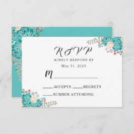 エレガントなウェディングフローラブルー白い花 出欠カード