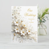 エレガントなウェディングフローラ金ゴールド白い花 招待状 (スタンド正面)