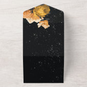 エレガントなウェディングブラックとオレンジのフローラ オールインワン招待状 (外側)