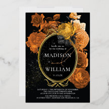 エレガントなウェディングブラックとオレンジのフローラ