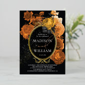 エレガントなウェディングブラックとオレンジのフローラ 箔招待状 (立ち正面)