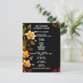 エレガントなウェディングブラックと金ゴールドフローラ招待状 ポストカード (スタンド正面)