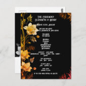 エレガントなウェディングブラックと金ゴールドフローラ招待状 ポストカード (正面/裏面)