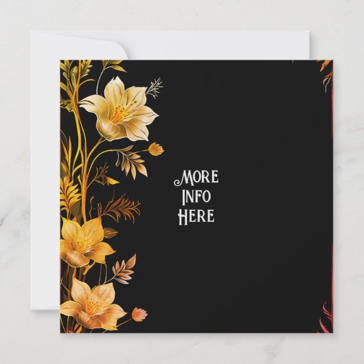 エレガントなウェディングブラックと金ゴールドフローラ招待状 招待状 (裏面)