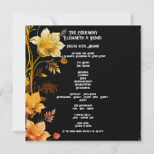 エレガントなウェディングブラックと金ゴールドフローラ招待状 招待状 (正面)