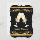エレガントなウェディングブラックと金ゴールドブライダルシャワー 招待状 (正面)