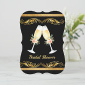 エレガントなウェディングブラックと金ゴールドブライダルシャワー 招待状 (スタンド正面)