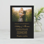 エレガントなウェディングブラックと金ゴールド写真 招待状 (スタンド正面)