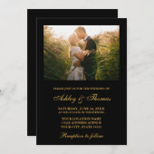 エレガントなウェディングブラックと金ゴールド写真 招待状 (正面/裏面)