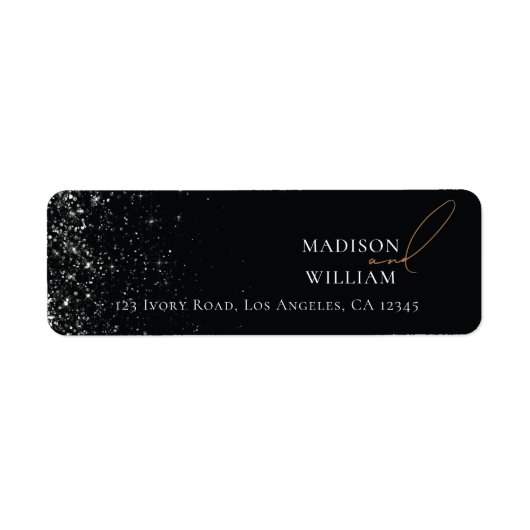エレガントなウェディングブラックデザインとグリッター ラベル (正面)