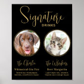 エレガントなウェディングブラック金ゴールドペットのシグネチャードリンク ポスター (正面)
