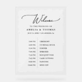 エレガントなウェディングブラック |白い歓迎とタイムライン アクリルサイン (正面)