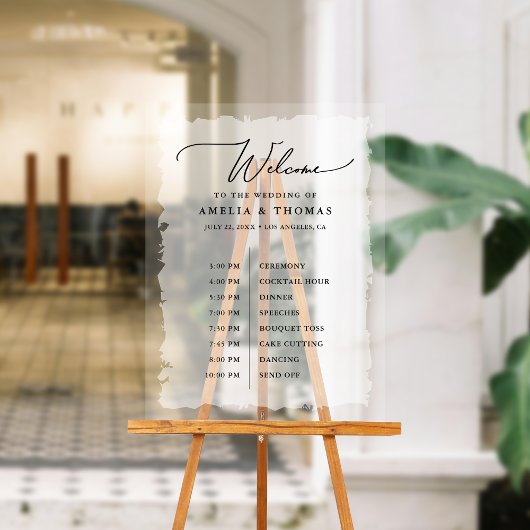 エレガントなウェディングブラック |白い歓迎とタイムライン アクリルサイン