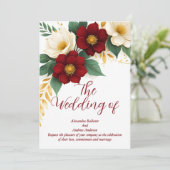 エレガントなウェディングブルゴーニュ白い金ゴールド花 招待状 (スタンド正面)