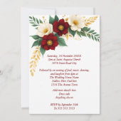 エレガントなウェディングブルゴーニュ白い金ゴールド花 招待状 (裏面)