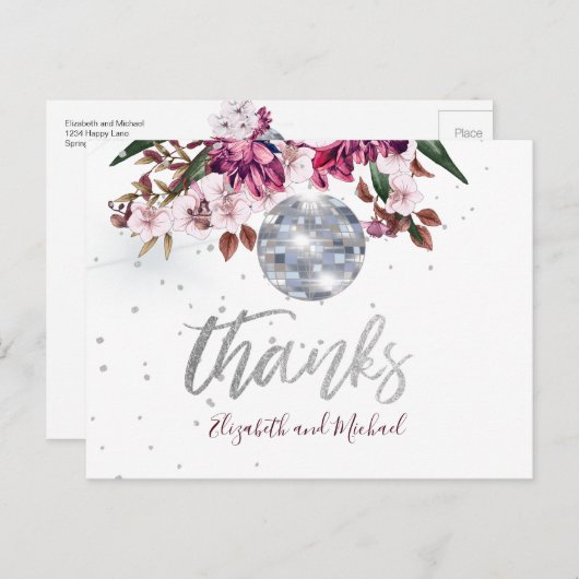 エレガントなウェディングブルゴーニュ銀ディスコありがとう ポストカード (正面/裏面)