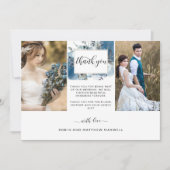 エレガントなウェディングブルーウォーターの色のフローラ写真 サンキューカード (正面)