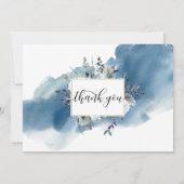 エレガントなウェディングブルーウォーターの色のフローラ写真 サンキューカード (裏面)