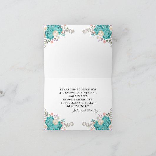 エレガントなウェディングブルーウォーターカラーフラワーカスタムズ サンキューカード (内部)