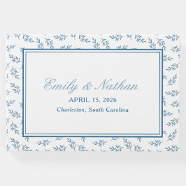エレガントなウェディングブルーガーデンパタパーソナライズされたーン ゲストブック
