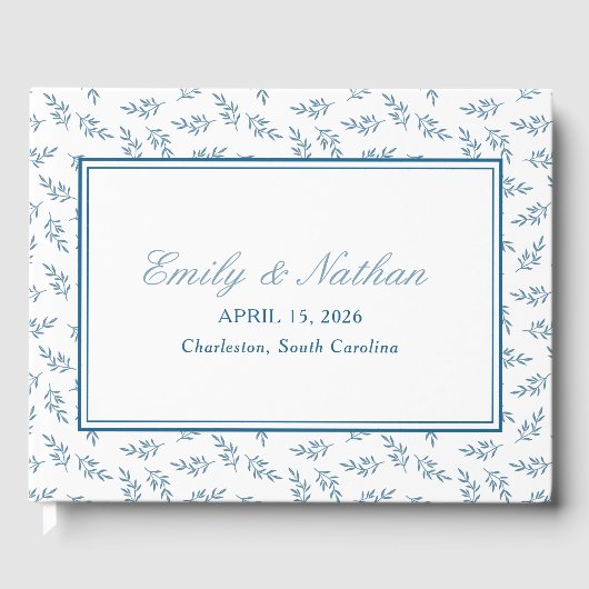 エレガントなウェディングブルーガーデンパタパーソナライズされたーン ゲストブック (正面)