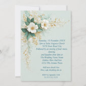 エレガントなウェディングブルーグリーンホワイト金ゴールド花 招待状 (裏面)