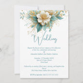 エレガントなウェディングブルーグリーン白い花 招待状 (正面)