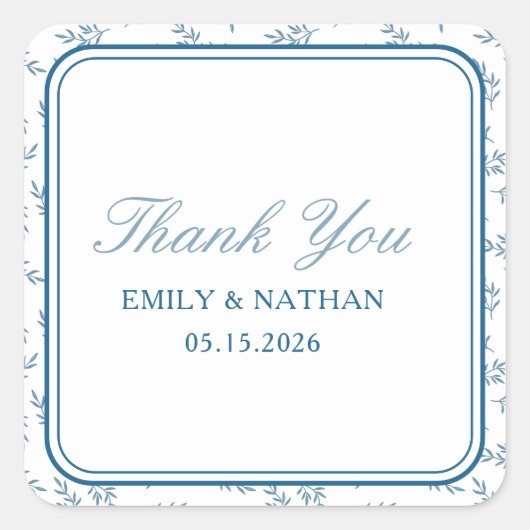 エレガントなウェディングブルーパーソナライズされたガーデン スクエアシール (正面)