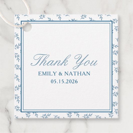 エレガントなウェディングブルーパーソナライズされたガーデン フェイバータグ (正面)