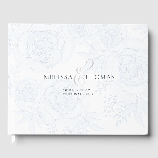 エレガントなウェディングブルーフローラボホグリーンシンプルリー ゲストブック (正面)