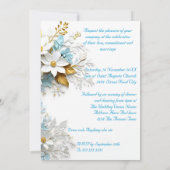 エレガントなウェディングブルーホワイトレース金ゴールド花 招待状 (裏面)