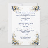 エレガントなウェディングブルーホワイト金ゴールド花 招待状 (裏面)