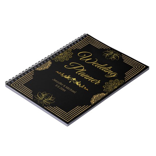 エレガントなウェディングプランナーブラックゴールデンインディアン ノートブック (左側)