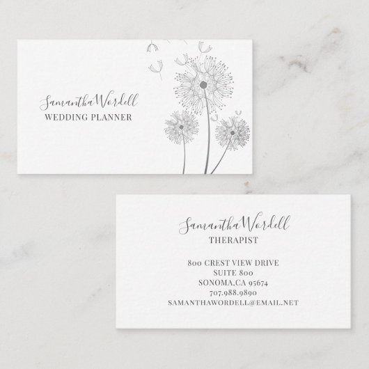 エレガントなウェディングプランナー図解入りの、写真付きの花 名刺 (正面/裏面)