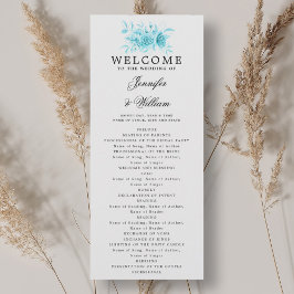 エレガントなウェディングプログラムターコイズフローラスクリプト 招待状