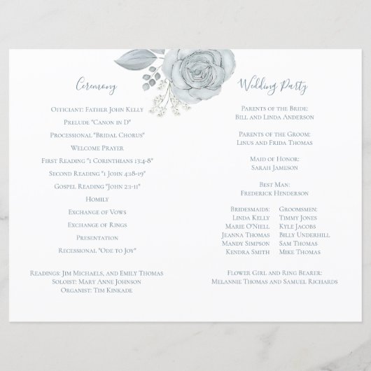 エレガントなウェディングプログラムダスティブルーフローラ (裏面)