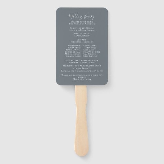 エレガントなウェディングプログラムダスティブルーフローラ ハンドファン (裏面)