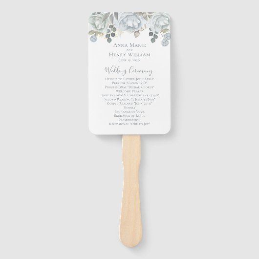 エレガントなウェディングプログラムダスティブルーフローラ ハンドファン (正面)