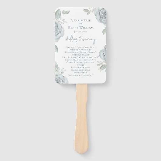 エレガントなウェディングプログラムダスティブルーフローラ ハンドファン (正面)