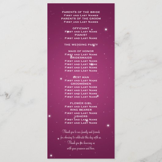 エレガントなウェディングプログラムナイトダズルベリーピンク プログラム (裏面)