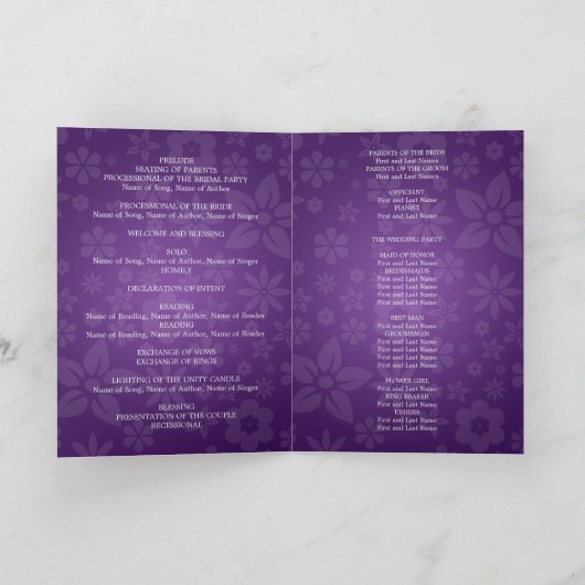 エレガントなウェディングプログラムフローリーハート紫 プログラム (内部)