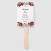 エレガントなウェディングプログラムブルゴーニュ&シルバーフローラ ハンドファン (正面)