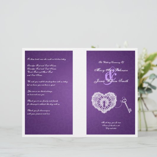 エレガントなウェディングプログラム鍵へ私のハート紫 (スタンド正面)