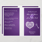 エレガントなウェディングプログラム鍵へ私のハート紫 (正面/裏面)