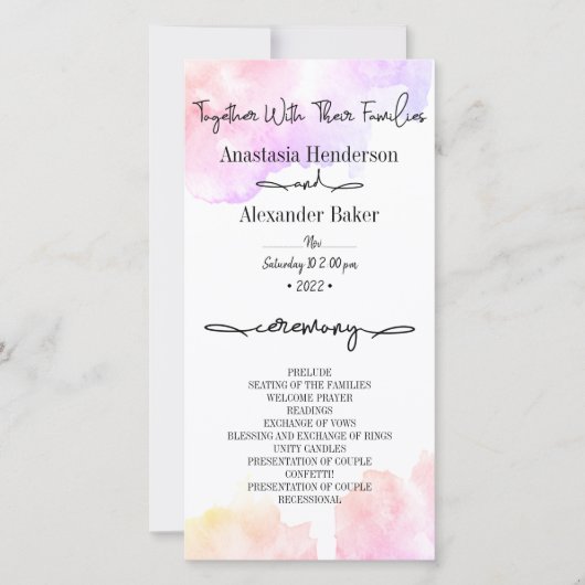 エレガントなウェディングプログラム。 (正面)