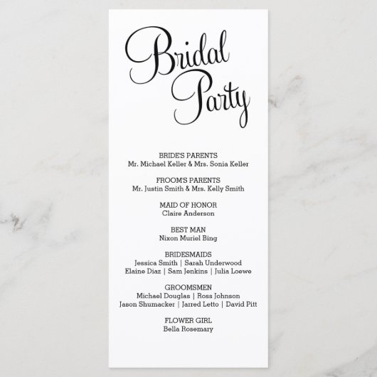 エレガントなウェディングプログラム/シンプル結婚式 プログラム (裏面)