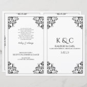 エレガントなウェディングプログラム – Foldoverブックレット – 黒 (正面/裏面)