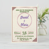 エレガントなウェディングベージュ、ピンクの金ゴールドフレームサーキュラー 招待状 (スタンド正面)